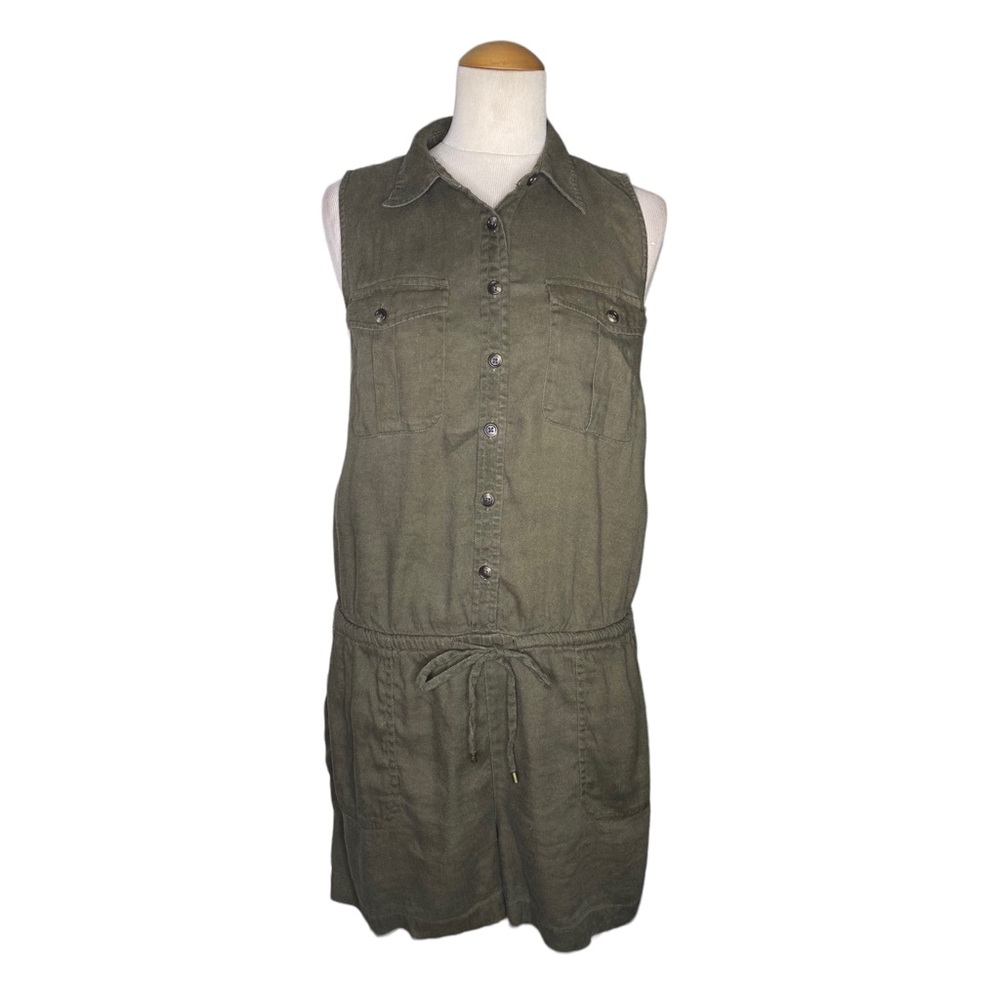 Lauren Ralph Lauren size 12P olive green sleeveless romper, linen blend. EUC.